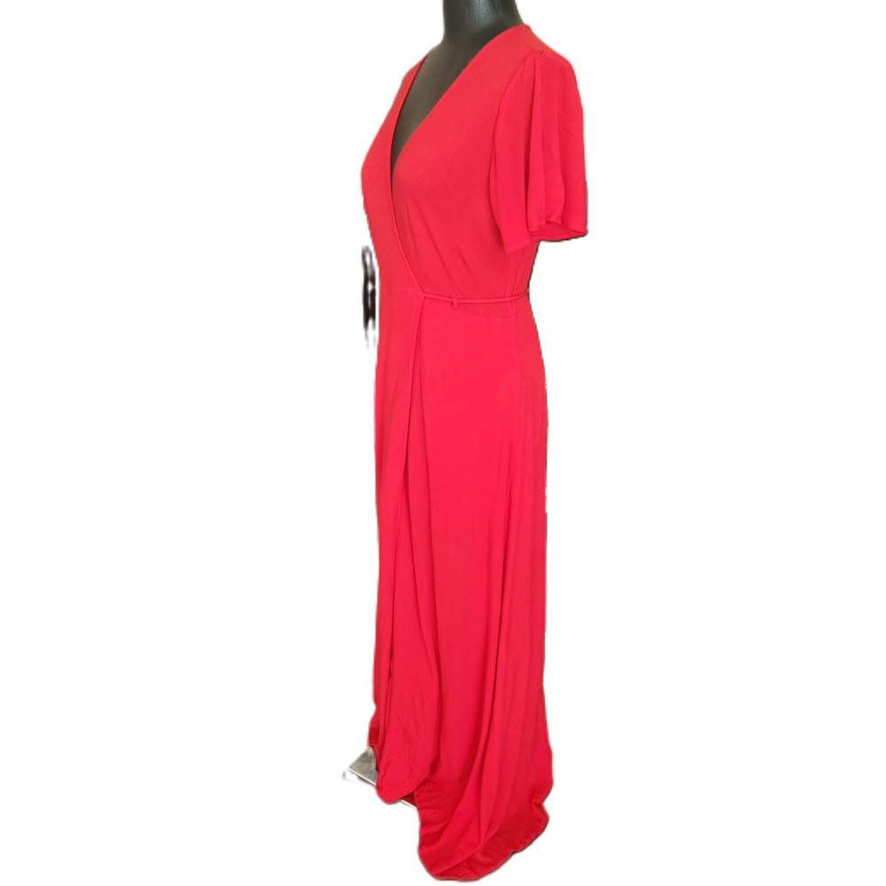 Lulus Red Wrap Maxi Dress Short Sleeve V Neck Medium - Picture 3 of 8